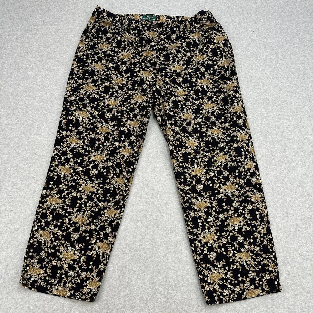 Lauren Ralph Lauren Crop Pant WMNS 16W Black Tan Ditsy Floral High Rise Straight